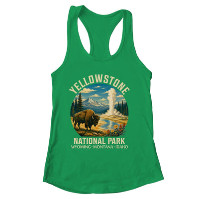 Yellowstone National Park Vintage Bison Geyser Camping Shirt & Tank Top | siriusteestore