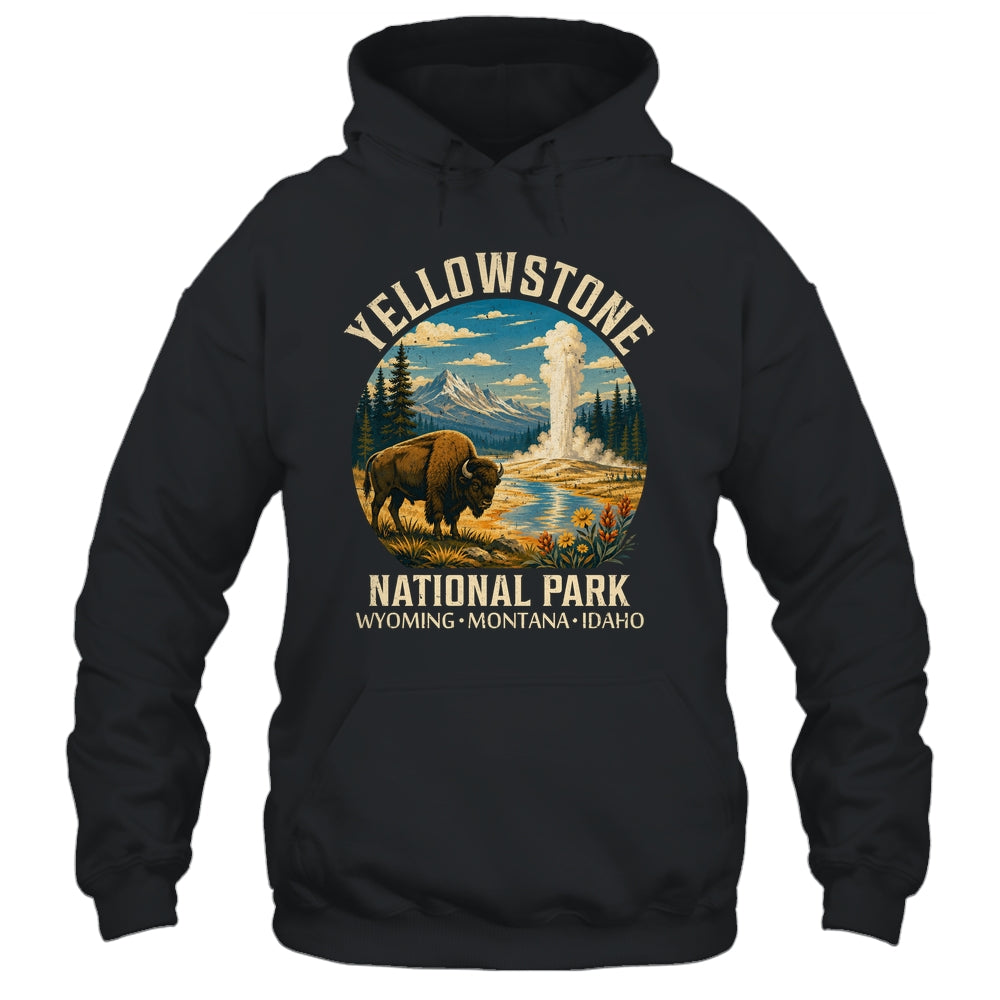 Yellowstone National Park Vintage Bison Geyser Camping Shirt & Tank Top | siriusteestore