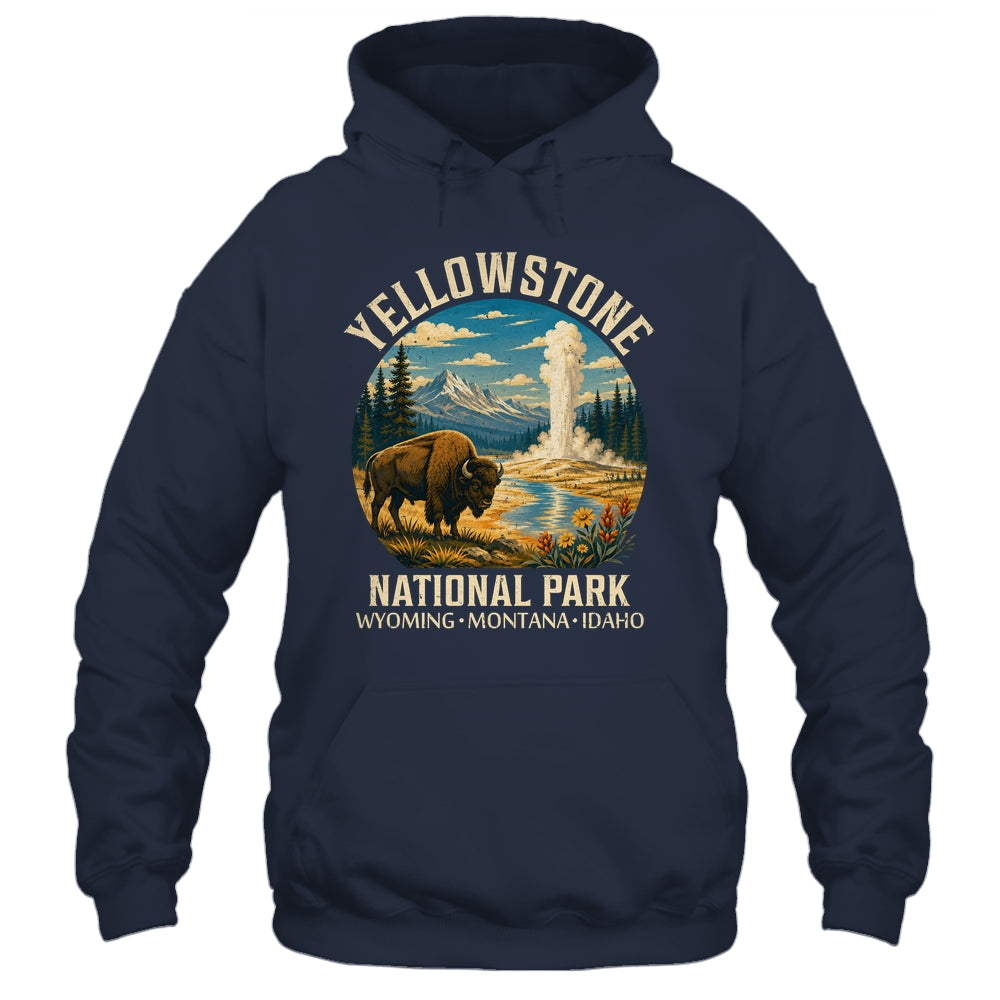 Yellowstone National Park Vintage Bison Geyser Camping Shirt & Tank Top | siriusteestore