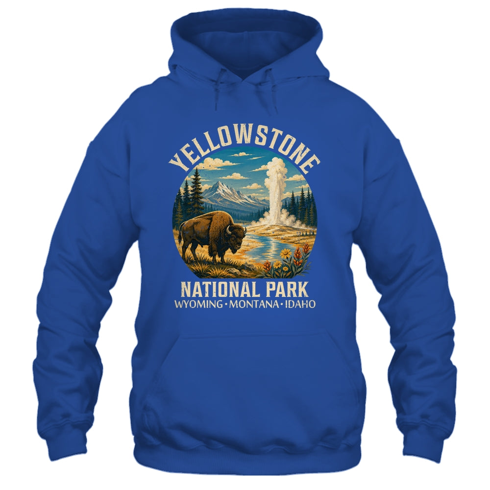 Yellowstone National Park Vintage Bison Geyser Camping Shirt & Tank Top | siriusteestore