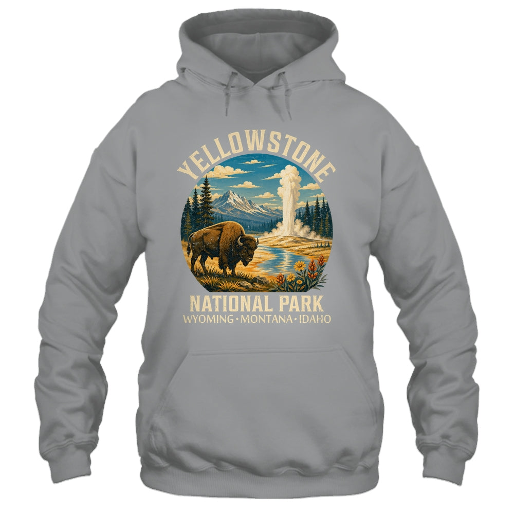 Yellowstone National Park Vintage Bison Geyser Camping Shirt & Tank Top | siriusteestore