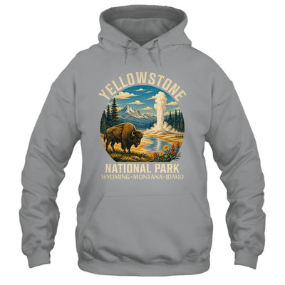 Yellowstone National Park Vintage Bison Geyser Camping Shirt & Tank Top | siriusteestore