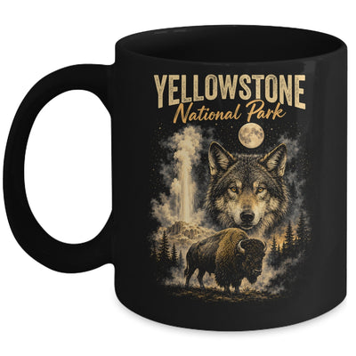 Yellowstone National Park Wolf And Bison Geyser Vintage Men Mug | siriusteestore