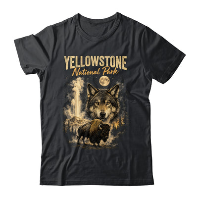 Yellowstone National Park Wolf And Bison Geyser Vintage Men Shirt & Hoodie | siriusteestore