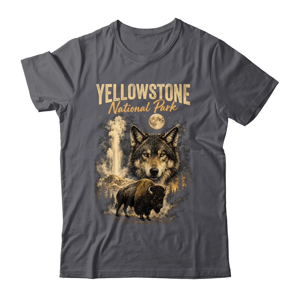 Yellowstone National Park Wolf And Bison Geyser Vintage Men Shirt & Hoodie | siriusteestore