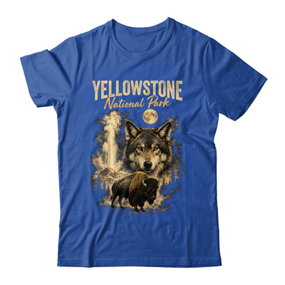 Yellowstone National Park Wolf And Bison Geyser Vintage Men Shirt & Hoodie | siriusteestore