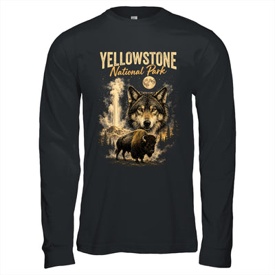 Yellowstone National Park Wolf And Bison Geyser Vintage Men Shirt & Hoodie | siriusteestore