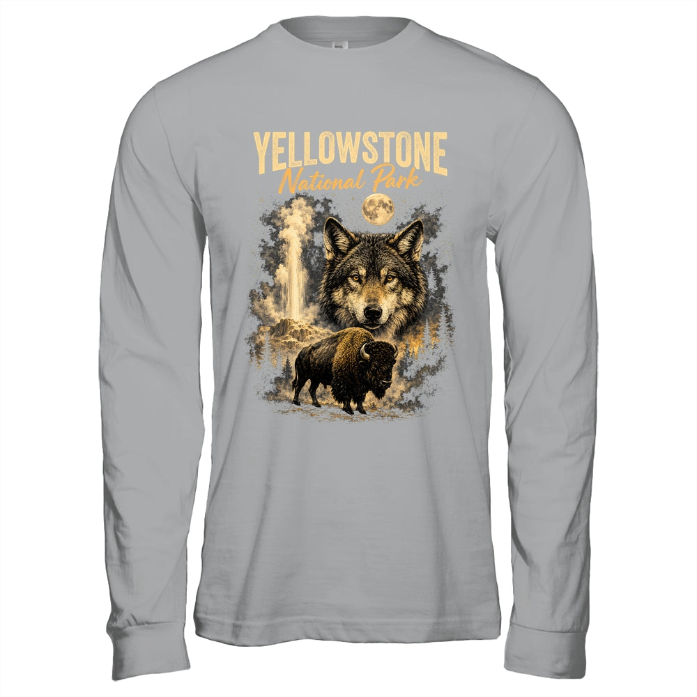 Yellowstone National Park Wolf And Bison Geyser Vintage Men Shirt & Hoodie | siriusteestore
