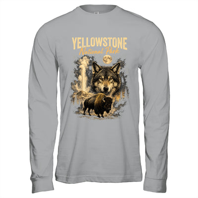 Yellowstone National Park Wolf And Bison Geyser Vintage Men Shirt & Hoodie | siriusteestore