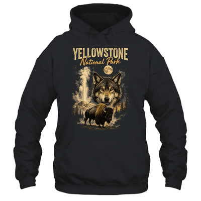 Yellowstone National Park Wolf And Bison Geyser Vintage Men Shirt & Hoodie | siriusteestore