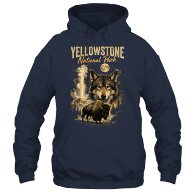Yellowstone National Park Wolf And Bison Geyser Vintage Men Shirt & Hoodie | siriusteestore