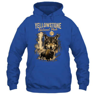 Yellowstone National Park Wolf And Bison Geyser Vintage Men Shirt & Hoodie | siriusteestore