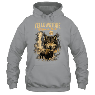 Yellowstone National Park Wolf And Bison Geyser Vintage Men Shirt & Hoodie | siriusteestore