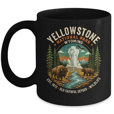 Yellowstone National Park Wyoming Bison Geyser Badge Travel Mug | siriusteestore