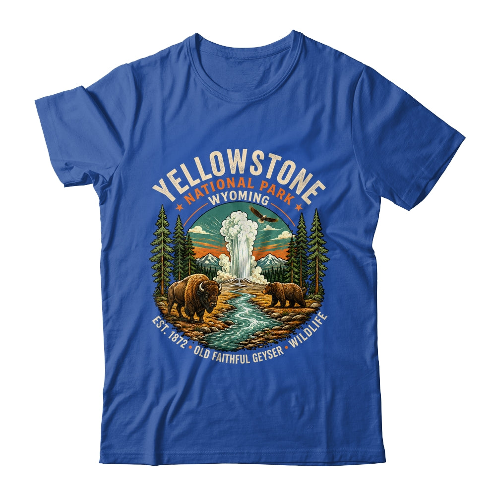 Yellowstone National Park Wyoming Bison Geyser Badge Travel Shirt & Tank Top | siriusteestore