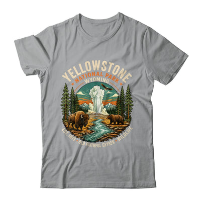 Yellowstone National Park Wyoming Bison Geyser Badge Travel Shirt & Tank Top | siriusteestore