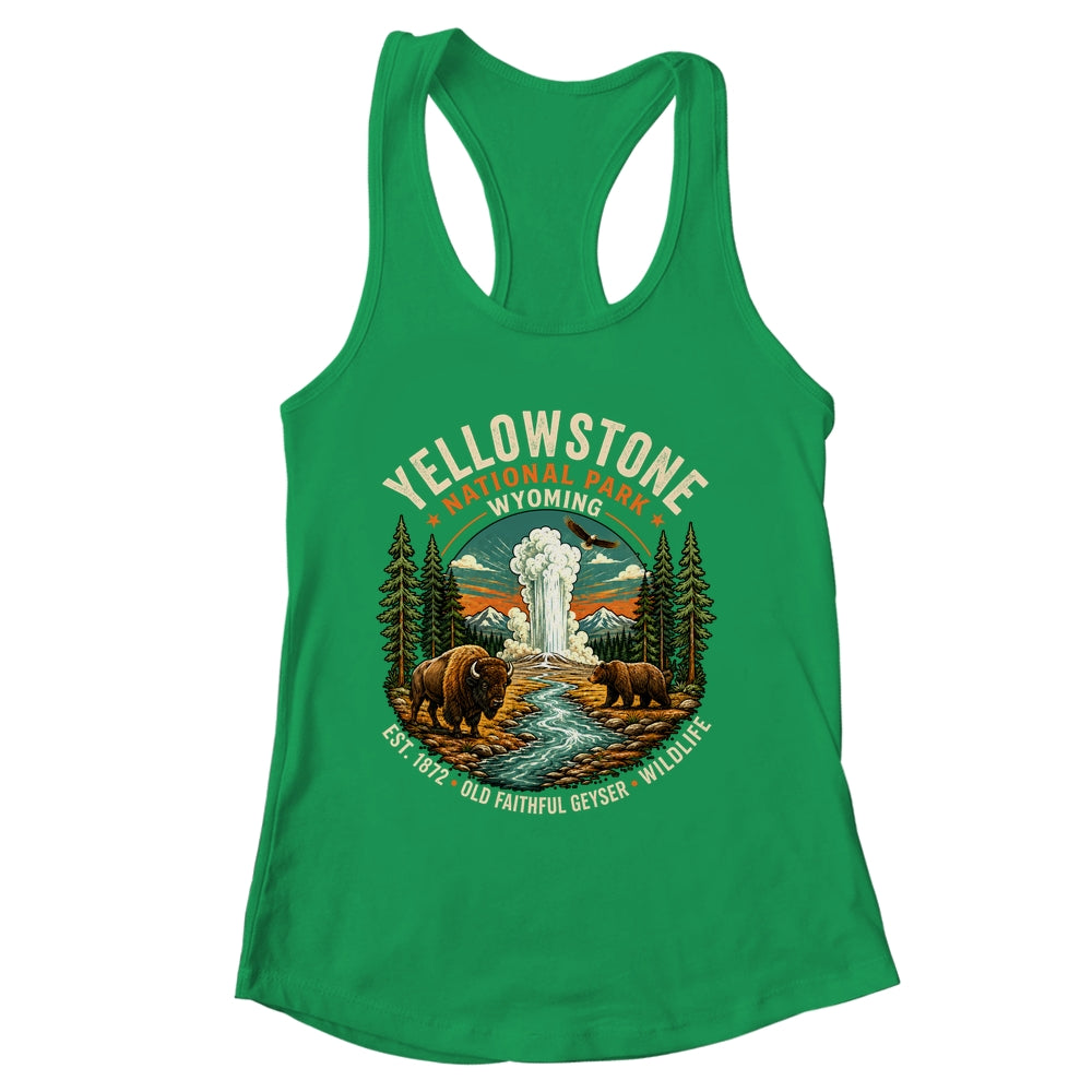 Yellowstone National Park Wyoming Bison Geyser Badge Travel Shirt & Tank Top | siriusteestore