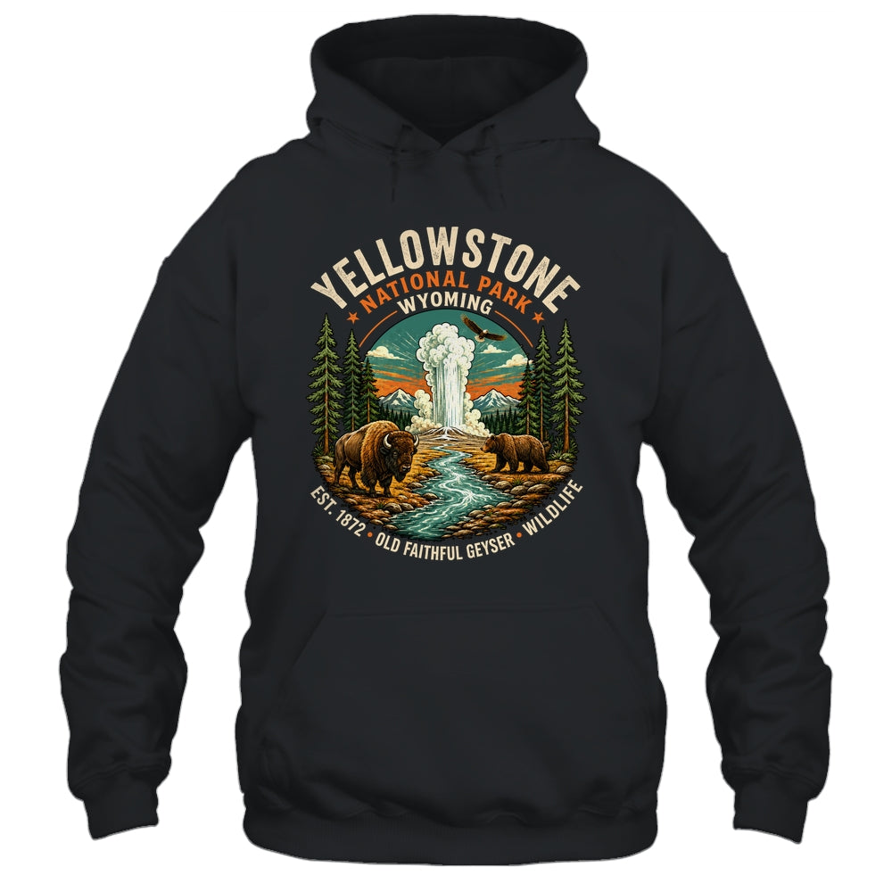 Yellowstone National Park Wyoming Bison Geyser Badge Travel Shirt & Tank Top | siriusteestore