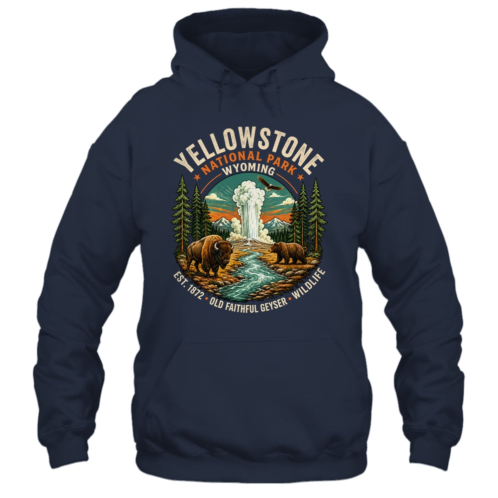 Yellowstone National Park Wyoming Bison Geyser Badge Travel Shirt & Tank Top | siriusteestore