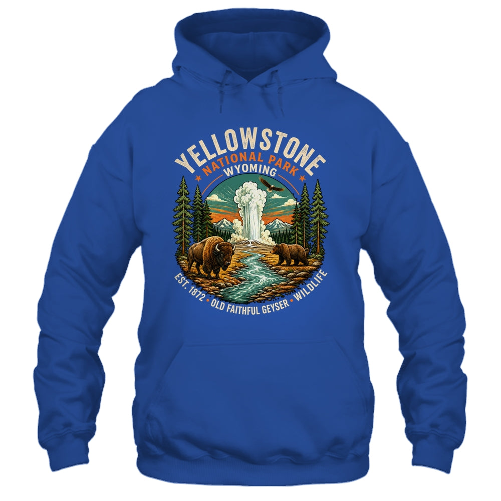 Yellowstone National Park Wyoming Bison Geyser Badge Travel Shirt & Tank Top | siriusteestore