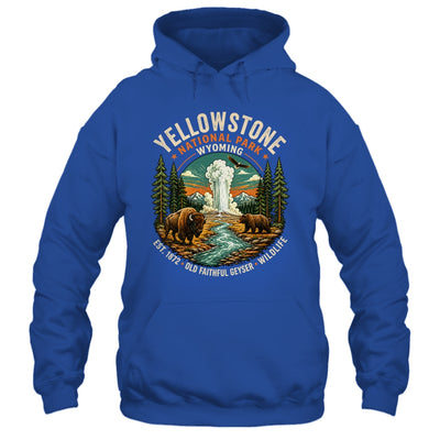 Yellowstone National Park Wyoming Bison Geyser Badge Travel Shirt & Tank Top | siriusteestore