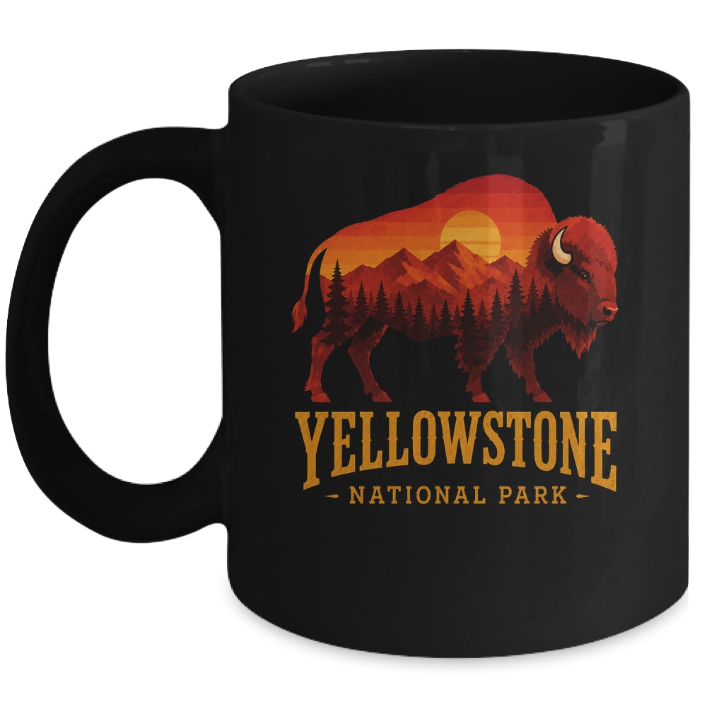 Yellowstone National Park Wyoming Retro Bison Sunset Vintage Mug | siriusteestore