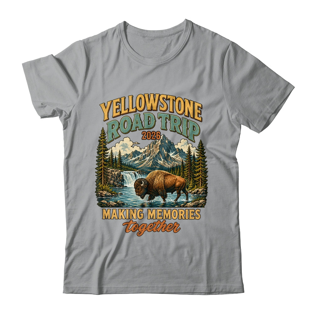 Yellowstone Road Trip 2026 Bison Waterfall Family Memories Shirt & Tank Top | siriusteestore