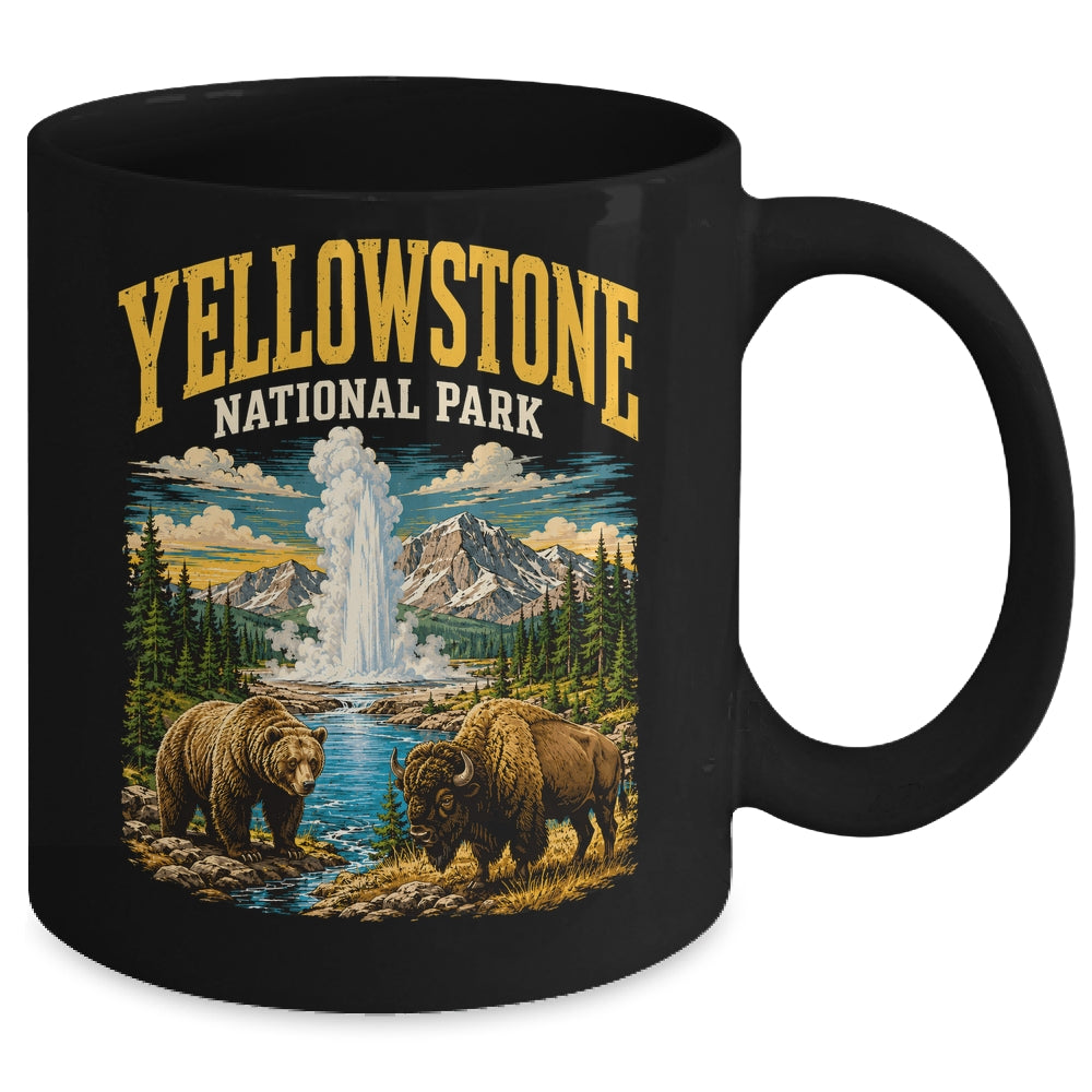 Yellowstone Us National Park Bear Wolf Bison Geyser Vintage Mug | siriusteestore