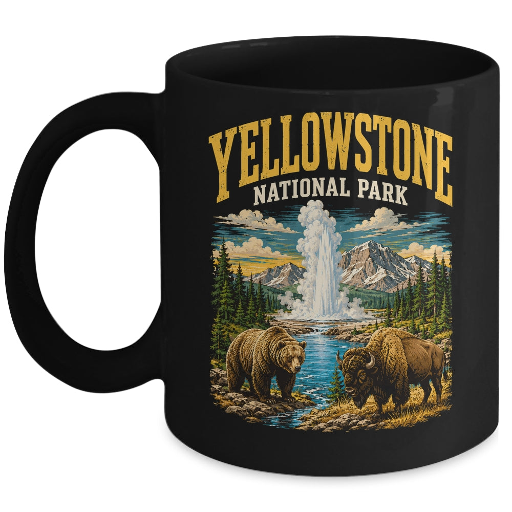 Yellowstone Us National Park Bear Wolf Bison Geyser Vintage Mug | siriusteestore