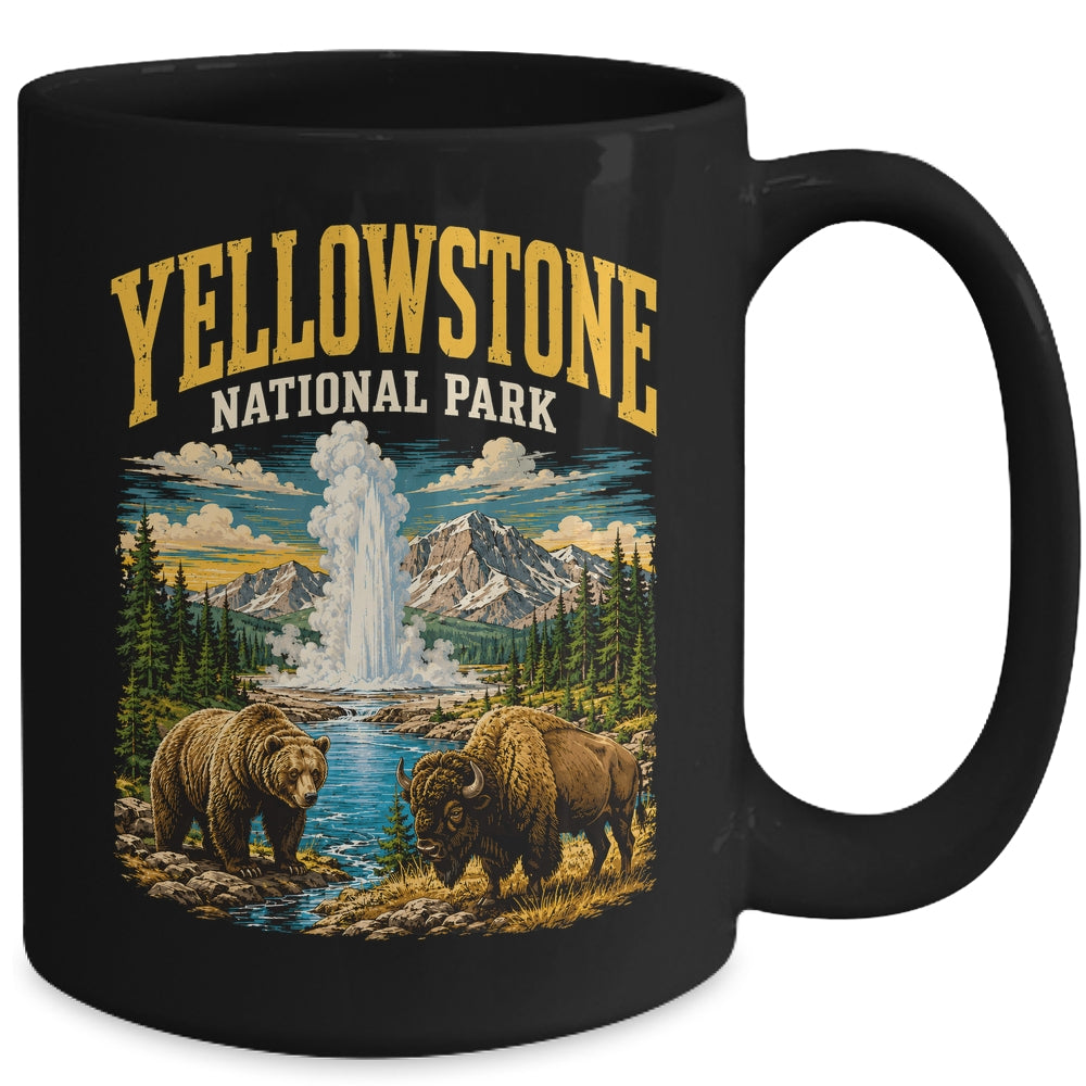 Yellowstone Us National Park Bear Wolf Bison Geyser Vintage Mug | siriusteestore