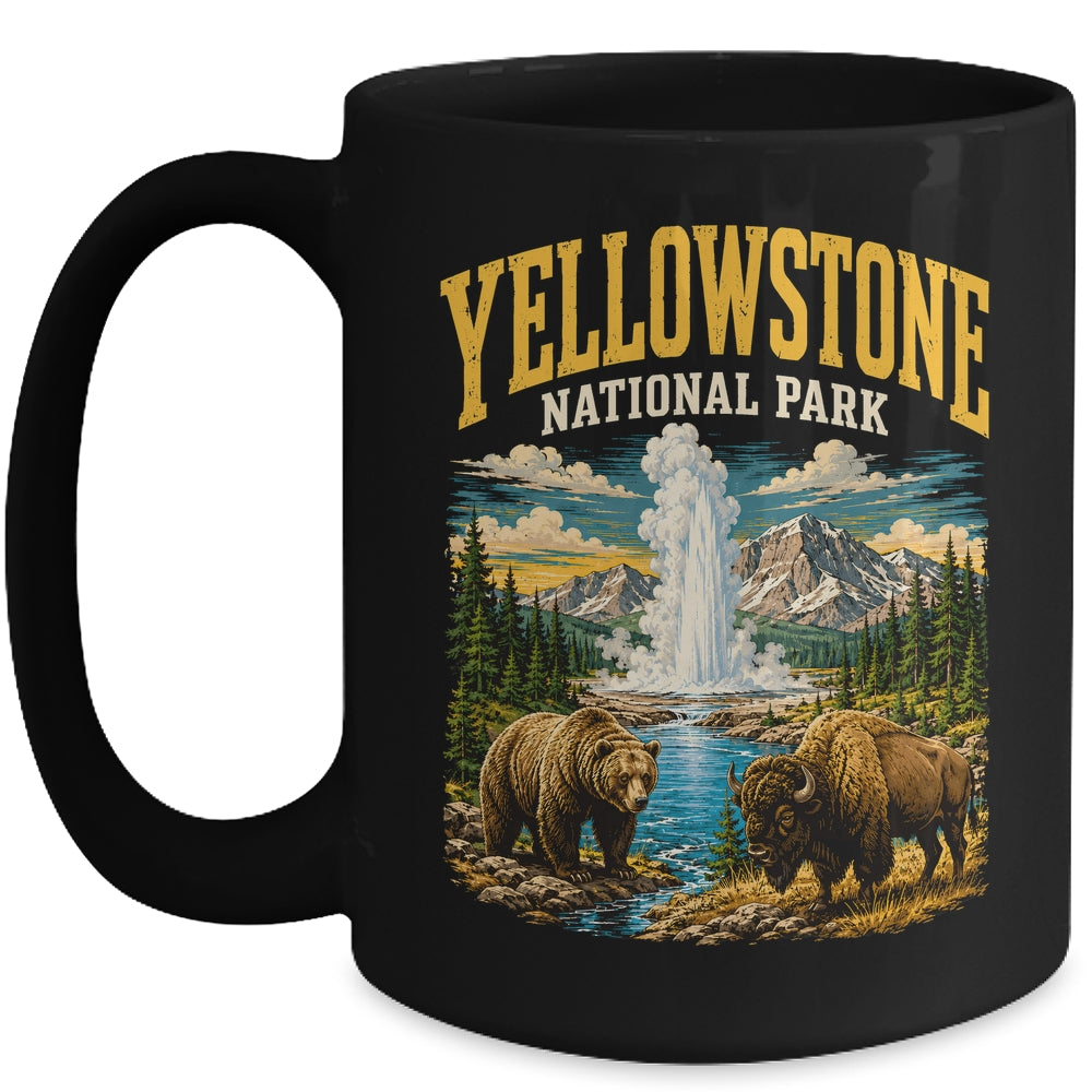 Yellowstone Us National Park Bear Wolf Bison Geyser Vintage Mug | siriusteestore