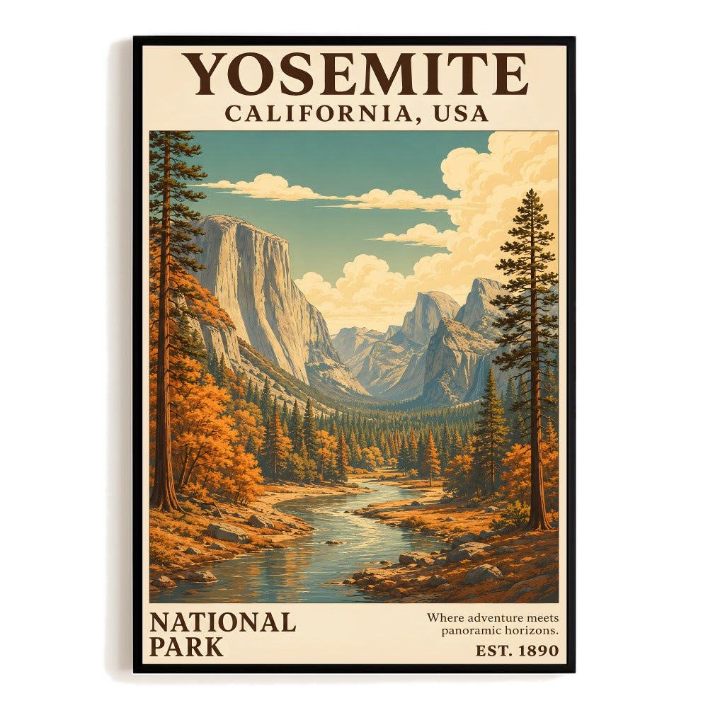 Yosemite California Travel Poster Vintage National Park Landscape Adventure Wall Art Decor For Home Living Room Office Bedroom Souvenir Gifts Print Painting Unframed | siriusteestore