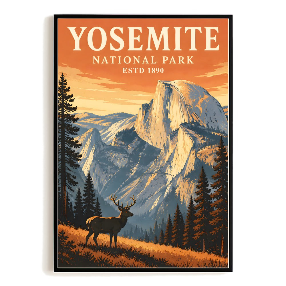 Yosemite National Park Travel Poster Half Dome Vintage Print Painting Picture Gift Wall Art Decor For Nature Lovers Home Living Room Office Bedroom Souvenir Unframed | siriusteestore