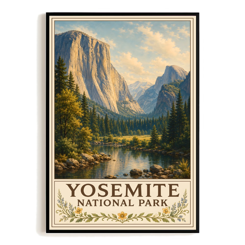 Yosemite National Park Vintage Landscape Wall Poster Rustic Mountain Valley River Nature Travel Gift Art Print For Cabin Home Living Room Outdoor Lovers Unframed | siriusteestore