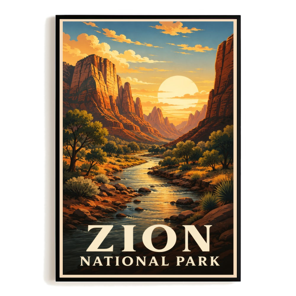 Zion National Park Travel Poster Vintage Landscape Wall Art Decor For Western Nature Lovers Adventure Souvenir Print Ideal For Home Living Room Office Decor Unframed | siriusteestore