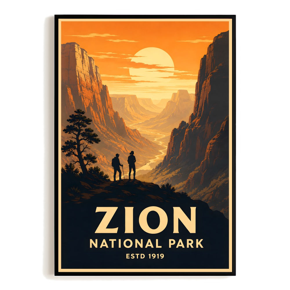 Zion National Park Travel Poster Vintage Sunset Canyon Adventure Wall Art Landscape Print Painting Souvenir For Home Living Room Office Bedroom Decor Unframed | siriusteestore