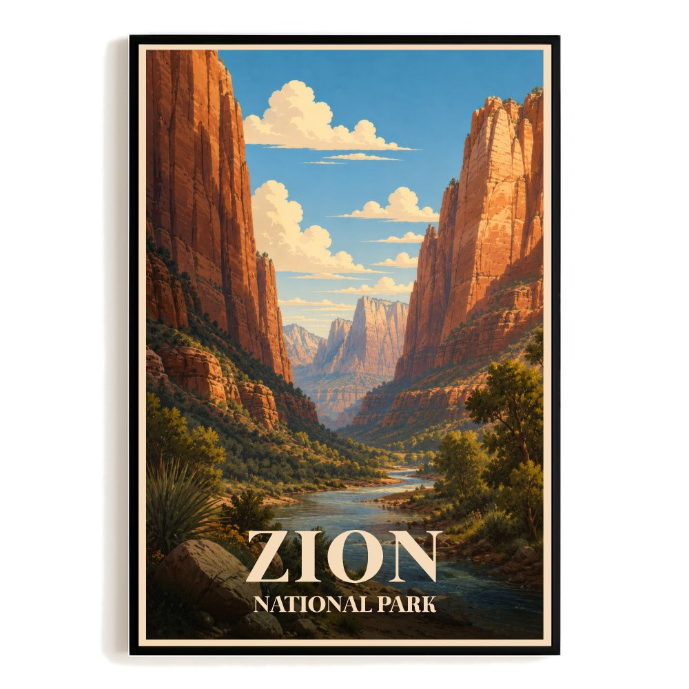 Zion National Park Travel Poster Vintage Zion Canyon Hiking Adventure Landscape Art Print Wall Decor For Home Living Room Office Bedroom Souvenir Adventure Unframed | siriusteestore