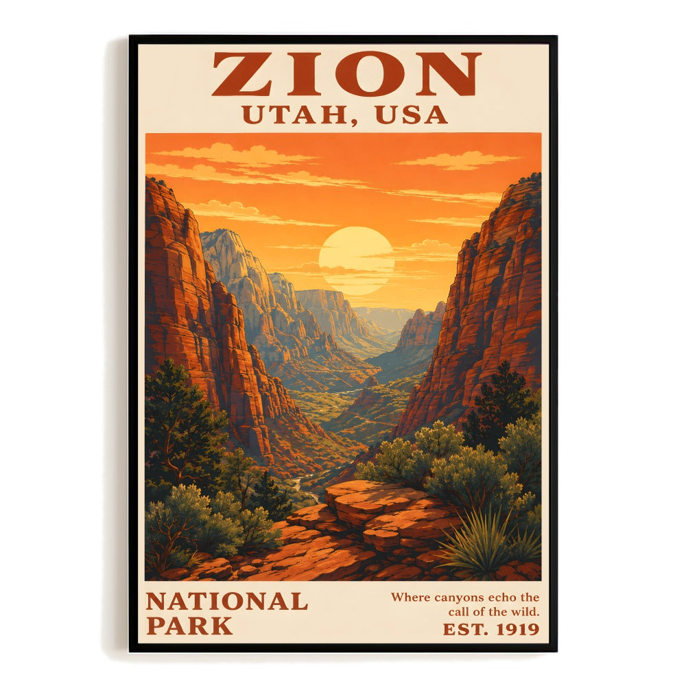 Zion National Park Utah Vintage Travel Poster Sunset Canyon Landscape Wall Art Decor Souvenir Print Painting Picture For Home Living Room Office Bedroom Gifts Unframed | siriusteestore