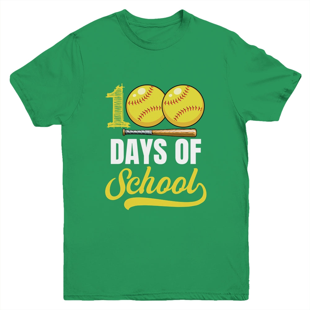 100 Days Of School Softball Player Boy Girl Youth Shirt | siriusteestore