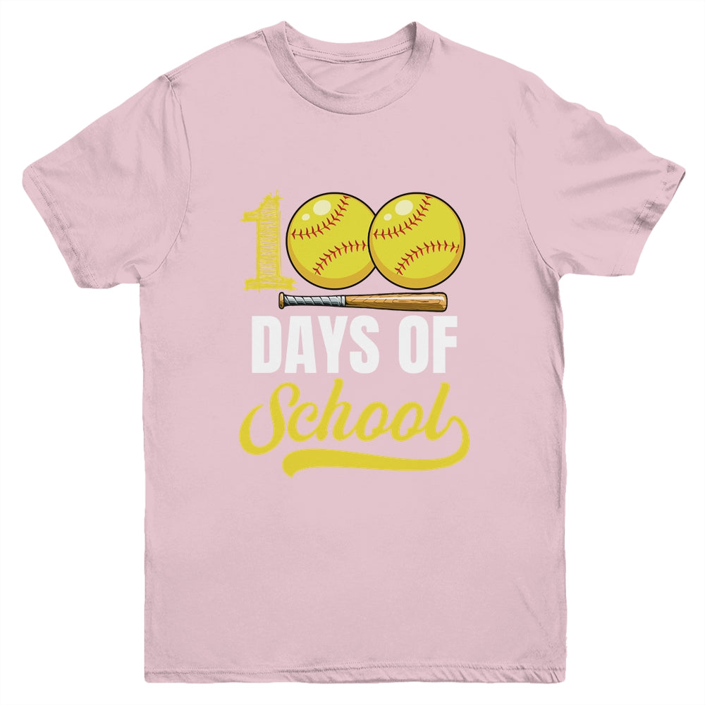 100 Days Of School Softball Player Boy Girl Youth Shirt | siriusteestore