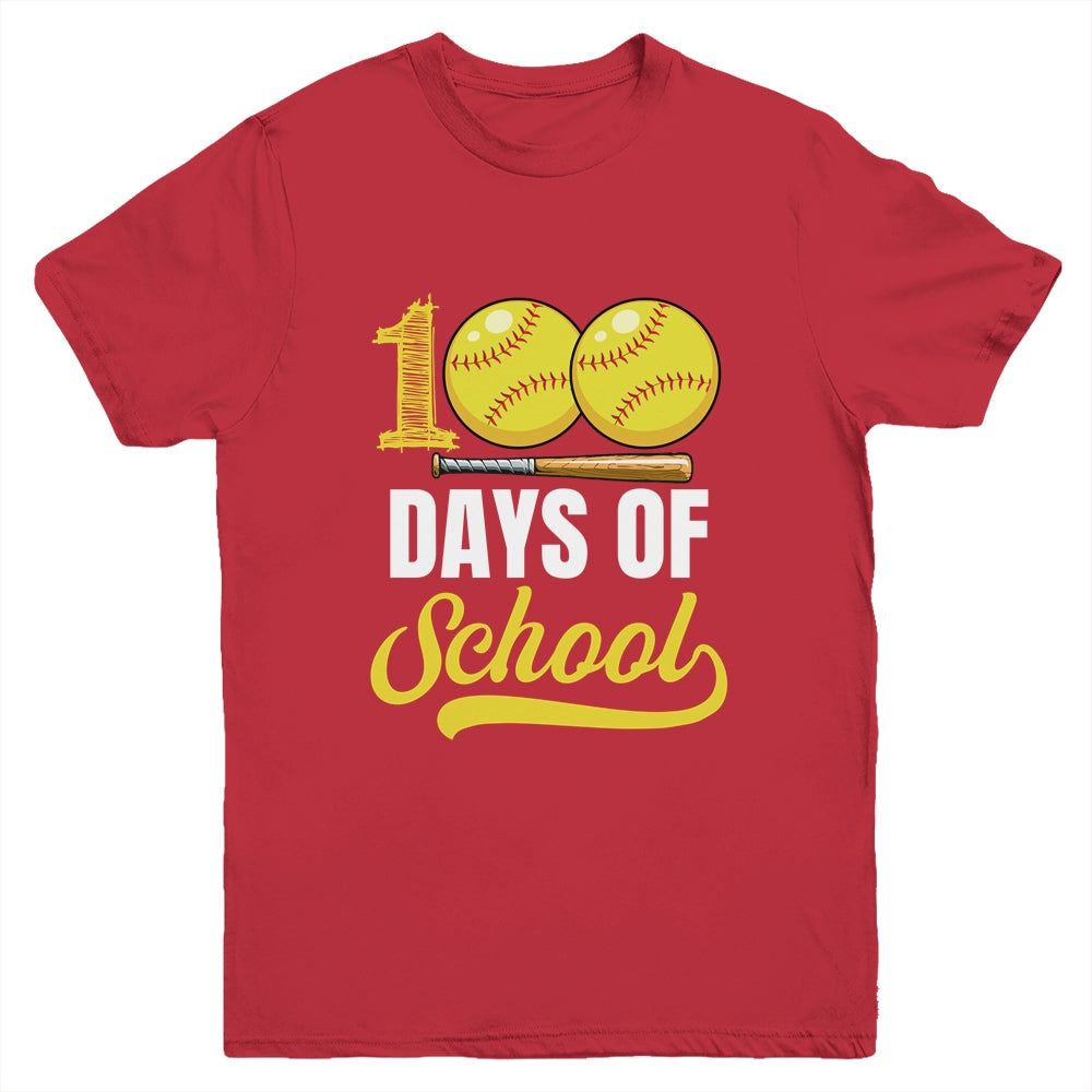100 Days Of School Softball Player Boy Girl Youth Shirt | siriusteestore