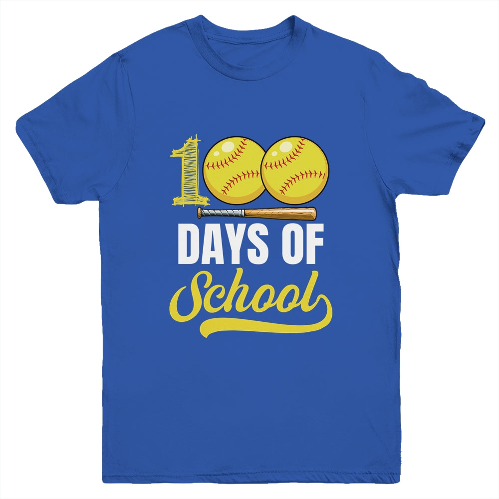 100 Days Of School Softball Player Boy Girl Youth Shirt | siriusteestore