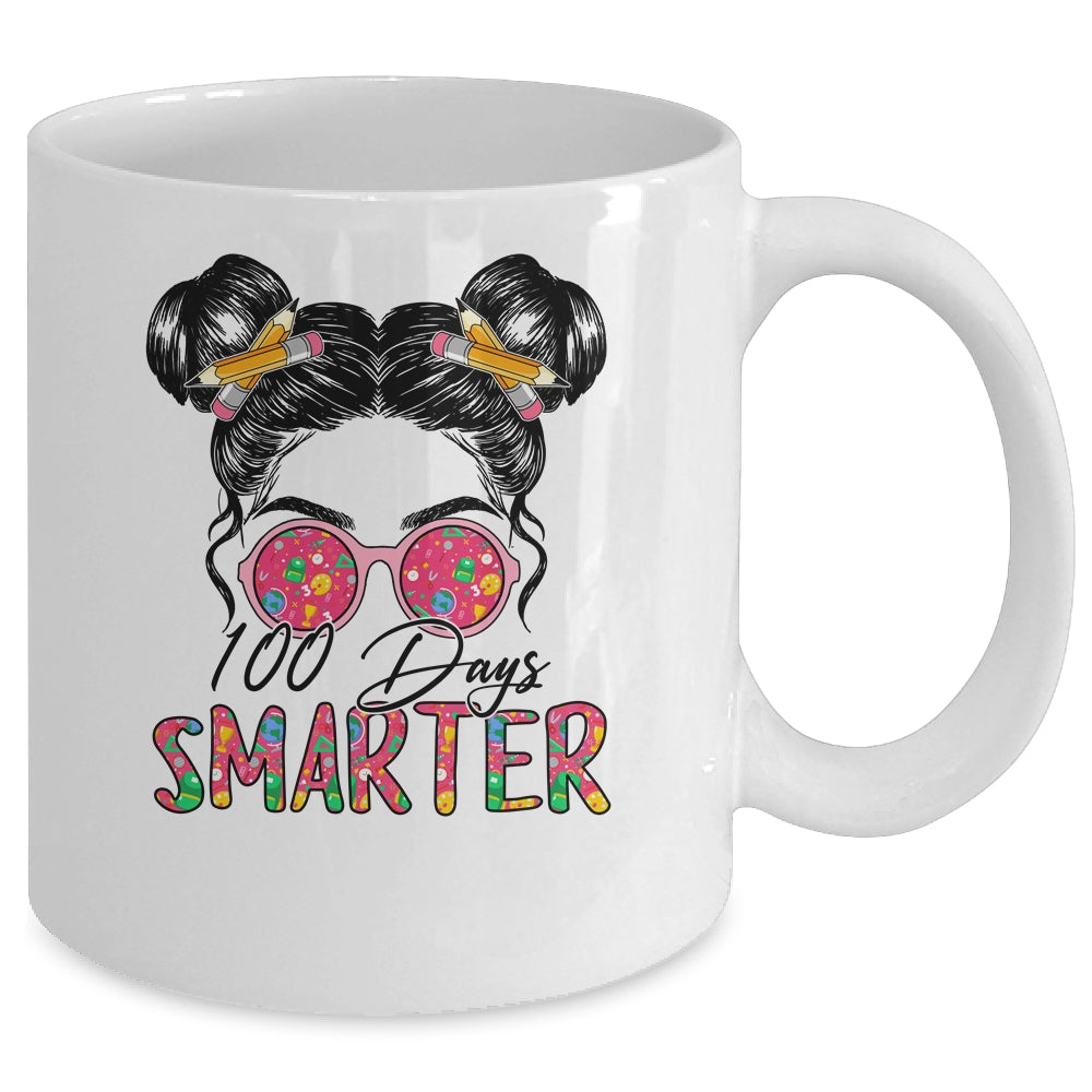 100 Days Smarter Girls Messy Bun Hair 100th Day Of School Mug | siriusteestore