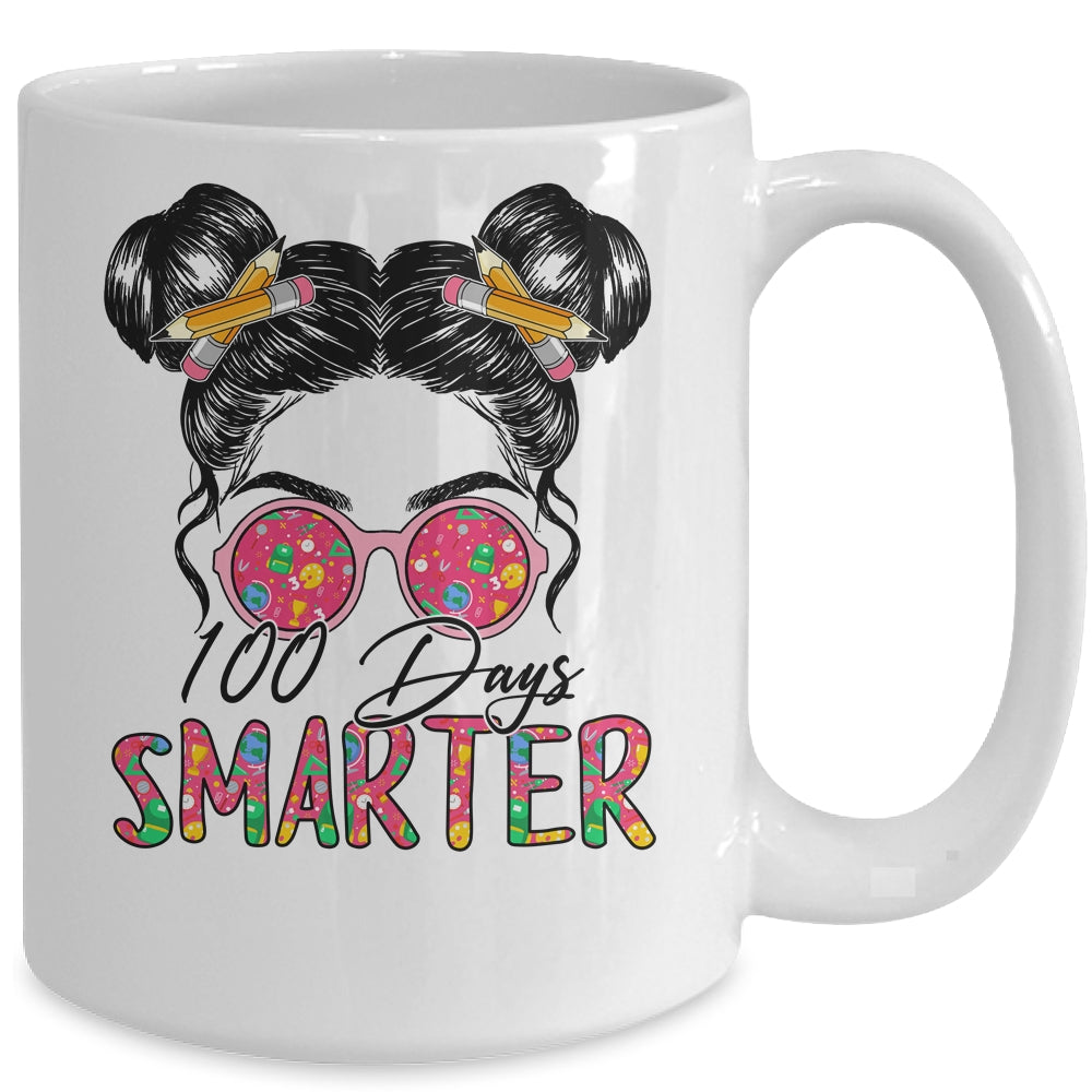 100 Days Smarter Girls Messy Bun Hair 100th Day Of School Mug | siriusteestore