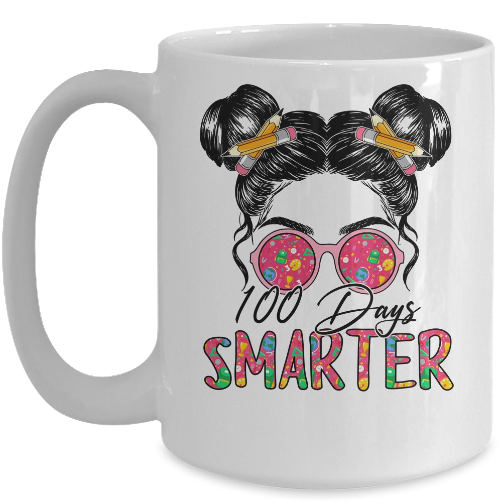 100 Days Smarter Girls Messy Bun Hair 100th Day Of School Mug | siriusteestore