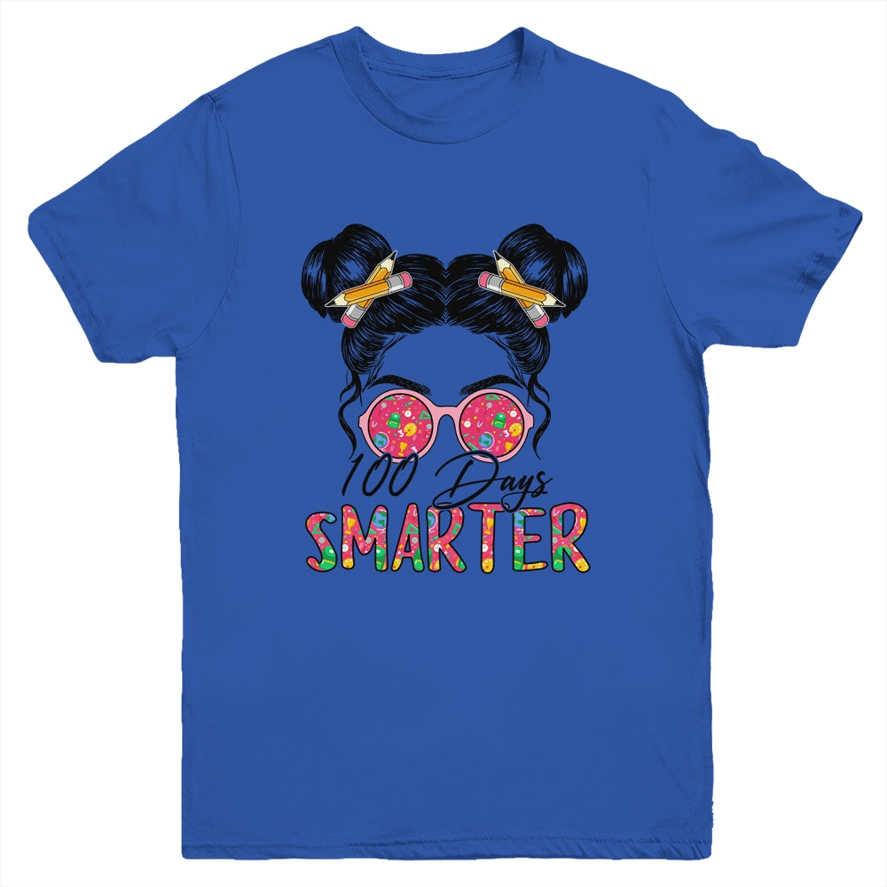 100 Days Smarter Girls Messy Bun Hair 100th Day Of School Youth Shirt | siriusteestore