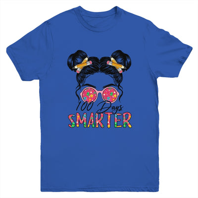 100 Days Smarter Girls Messy Bun Hair 100th Day Of School Youth Shirt | siriusteestore