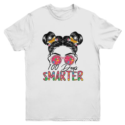 100 Days Smarter Girls Messy Bun Hair 100th Day Of School Youth Shirt | siriusteestore