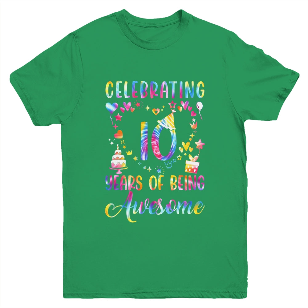 10 Years Of Being Awesome 10 Years Old 10th Birthday Tie Dye Youth Shirt | siriusteestore