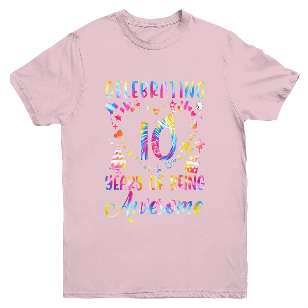 10 Years Of Being Awesome 10 Years Old 10th Birthday Tie Dye Youth Shirt | siriusteestore